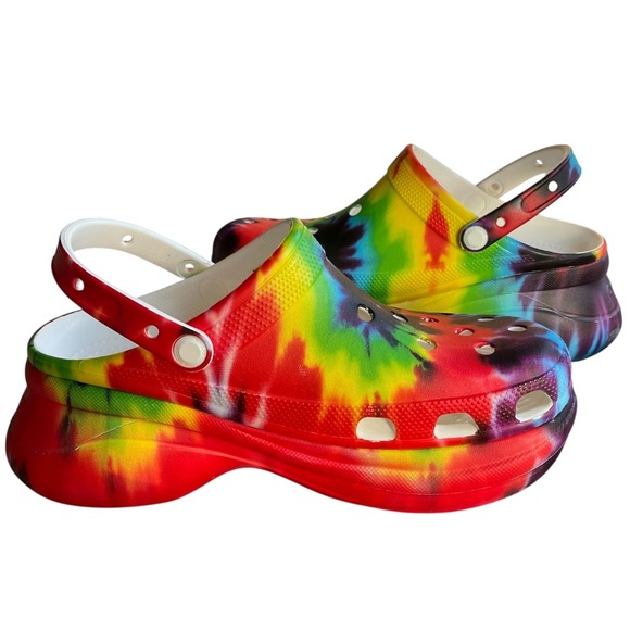 Crocs Classic Bae Tie Dye Rainbow Clogs Platform Sole Multicolor Women's Size 11 - Picture 3 of 12